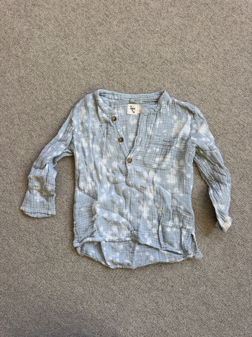 Nico Nico Pale Blue Gauze Button Top